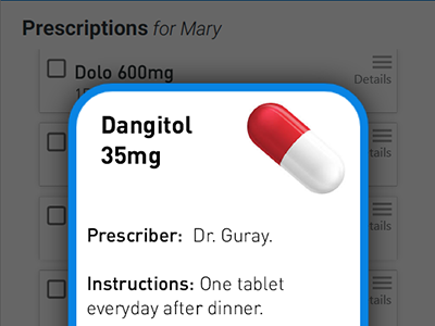 Prescription information screen